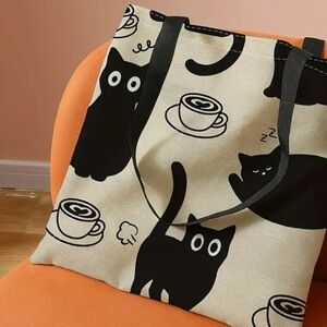 Cat and Coffee Lovers Tote Bag for Women Gift Sturdy